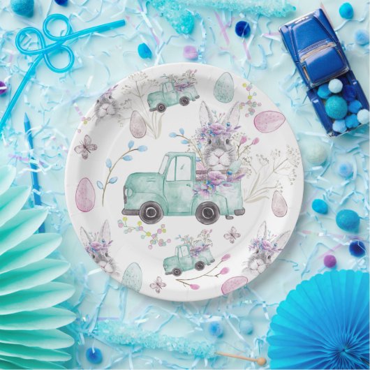 Osterfarbenmuster Bunny Truck Pappteller (Party)