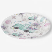 Osterfarbenmuster Bunny Truck Pappteller (Schrägansicht)