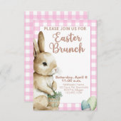 Osterfeier Einladung Rabbit Pink Gingham Kariert (Vorne/Hinten)
