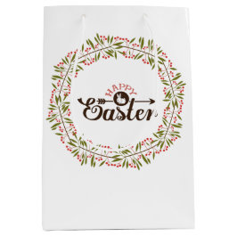 Osterfeier mit braunem Text und farbenfroher Blume Mittlere Geschenktüte