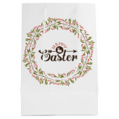 Osterfeier mit braunem Text und farbenfroher Blume Mittlere Geschenktüte (Rückseite)