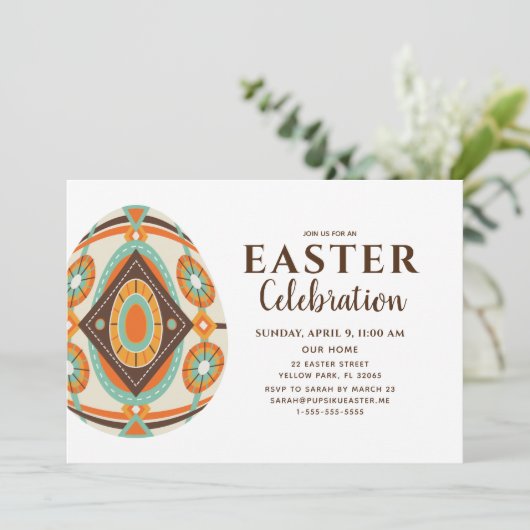 Osterfeier mit Vintag gestrichenem Ei Einladung (Stehend Vorderseite)