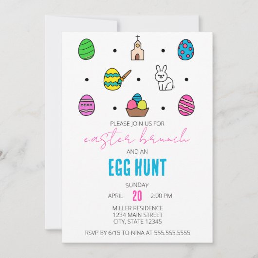 Osterfeier und Ei Hunt Line Symbole Osterfest Part Einladung (Vorderseite)