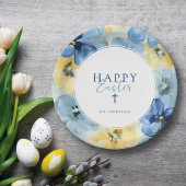 Osterfeiertag Christlicher Blumenkreuz Blau Pappteller