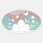 Osterferien Ei jagen Papercut Design Ovaler Aufkleber (Vorderseite)