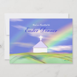 Osterfest Kirche und Regenbogen Einladung
