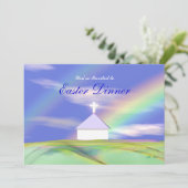 Osterfest Kirche und Regenbogen Einladung (Stehend Vorderseite)