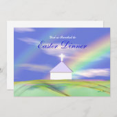 Osterfest Kirche und Regenbogen Einladung (Vorne/Hinten)