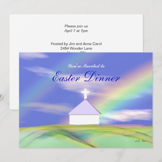 Osterfest Kirche und Regenbogen Einladung (Vorne/Hinten)