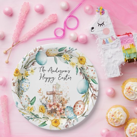 Osterfest mit Blumen Pappteller (Party)