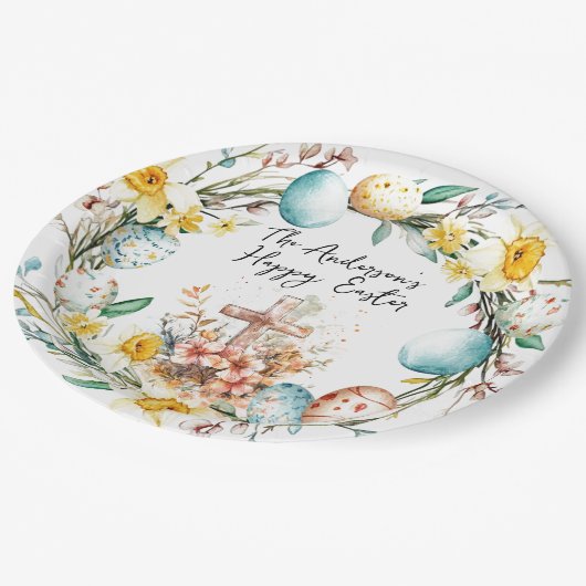 Osterfest mit Blumen Pappteller (Schrägansicht)