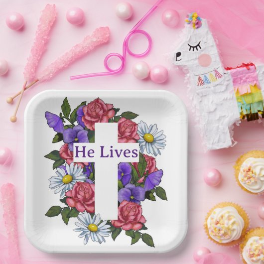 Osterflorkreuz Er lebt Pappteller (Party)
