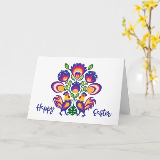 Osterfolklore mit 2 Roosters Custom Folklore Card Karte (Gelbe Blume)