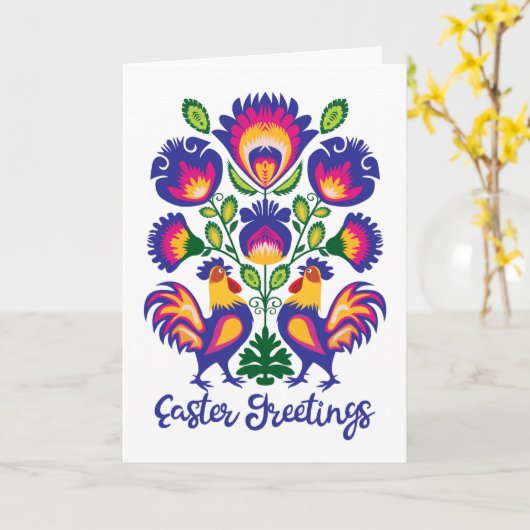 Osterfolklore mit 2 Roosters Custom Folklore Card Karte (Gelbe Blume)