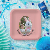 Osterfoto von Hase und Kind im ovalen Rahmen Pappteller (Party)