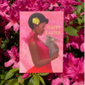 "Osterfrau mit Kaninchen." Grußkarte Karte