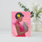 "Osterfrau mit Kaninchen." Postkarte (Stehend Vorderseite)