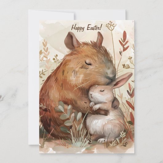 Osterfreude: Capybara & Bunny Edition Feiertagskarte (Vorderseite)
