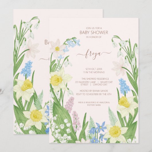 Osterfrühling blüht Blütendusche Einladung (Vorne/Hinten)