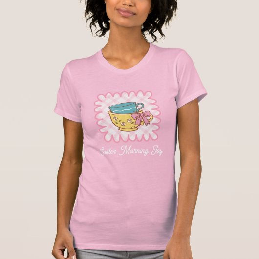 Osterfrühling Freude Teetassen Süß Gingham T-Shirt (Vorderseite)