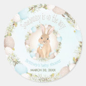 Osterfrühling Niedlich Bunny Blue Boy Baby Dusche Runder Aufkleber (Vorderseite)