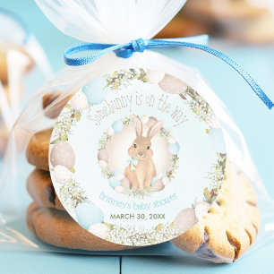 Osterfrühling Niedlich Bunny Blue Boy Baby Dusche Runder Aufkleber