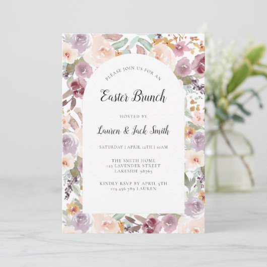 Osterfrühling Vintager Blumenbogen Einladung (Stehend Vorderseite)