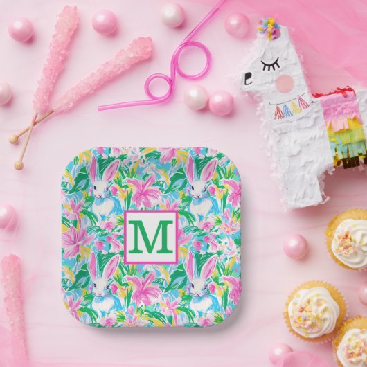 Osterfrühlingssäule Blume Preppy Monogram Pappteller (Party)