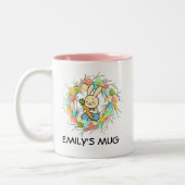 Ostergebälliges Kanincheneier Geschenk Zweifarbige Tasse (Links)