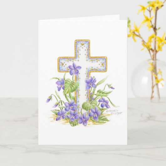 Ostergebet Violet Cross Grußkarte Karte (Gelbe Blume)