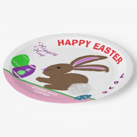 Ostergeblümte dekorierte Eier Name Pappteller (Schrägansicht)