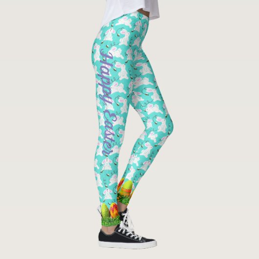 Ostergebratenes Ei Hunt Happy Bee Blue Leggings (Rechts)