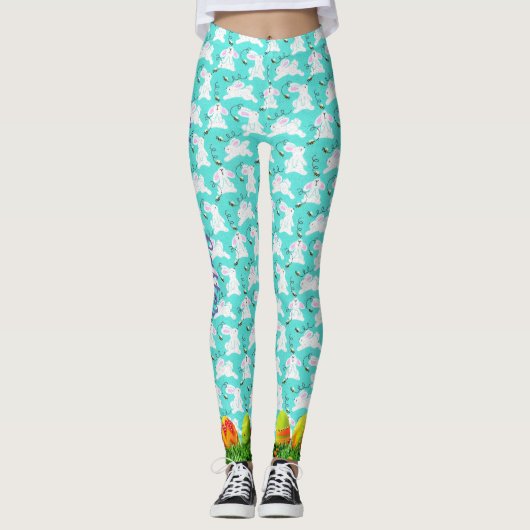 Ostergebratenes Ei Hunt Happy Bee Blue Leggings (Vorderseite)