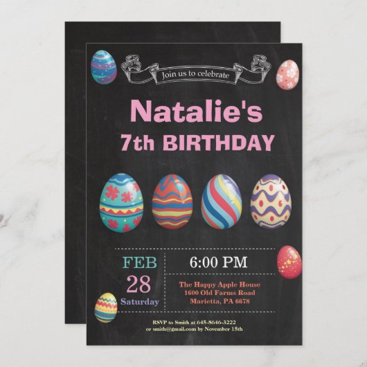 Ostergeburt Girl Ostereier Geburtstag Einladung (Vorne/Hinten)