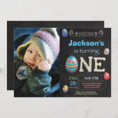 Ostergeburt Junge Ostereier erster 1. Geburtstag Einladung (Vorne/Hinten)