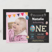 Ostergeburtstag Girl Ostereier erster 1. Einladung (Vorne/Hinten)