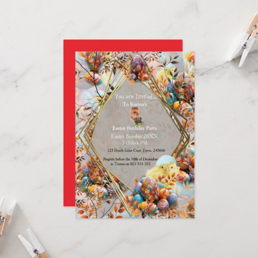 Ostergeburtstagsfeiern Einladung (Vorderseite/Rückseite Beispiel)