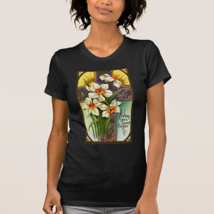 Ostergelbe Narzissen und Kreuz im Vintage-Stil T-Shirt