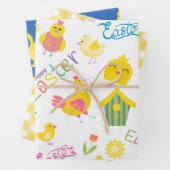 Ostergelbe Niedliche Chicks und Bunnies Geschenkpapier Set (Beispiel)
