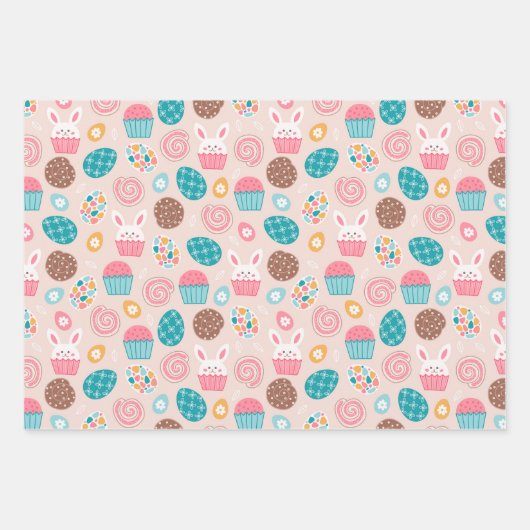 Ostergepflegtes Muster Bunnies Eier und Hühner Geschenkpapier Set (Vorderseite)