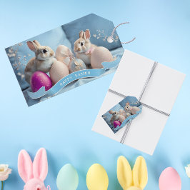 Ostergeschenk Tag Zwei Kaninchen & Ostereier Geschenkanhänger