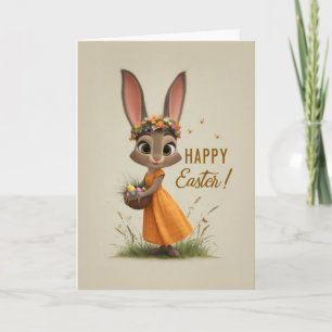 Ostergeschenkkarte Hase mit Blumenkrone im orangen Karte