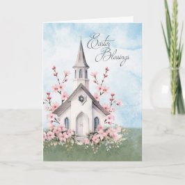 Ostergesegnung Kirche mit Kirschblüten Feiertagskarte