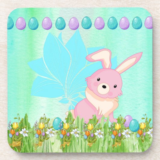 Ostergestaltung mit Kaninchen und Blume Getränkeuntersetzer (Vorderseite)