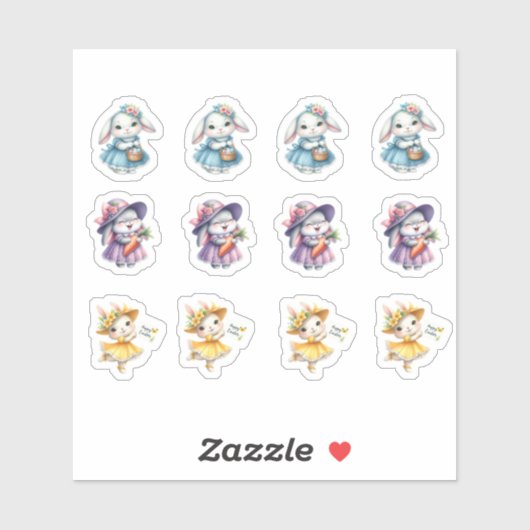 OsterGirl Bunnies in Hübschen Kleider Aufkleber (Blatt)