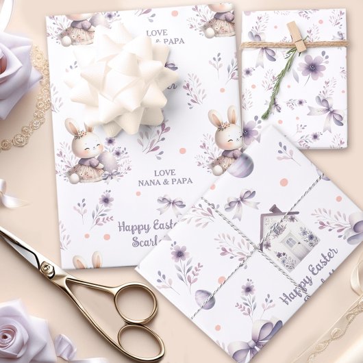 OsterGirl Bunny Personalisiert Name Lila Geschenkpapier Set