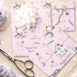 OsterGirl Bunny Personalisiert Name Rosa Lila Geschenkpapier Set