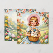 OsterGirl mit Bunnies Feiertagskarte (Vorne/Hinten)