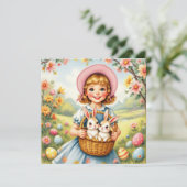 OsterGirl mit Bunnies Feiertagskarte (Stehend Vorderseite)