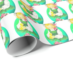 OsterGirl mit Osterkichel Vintag Geschenkpapier